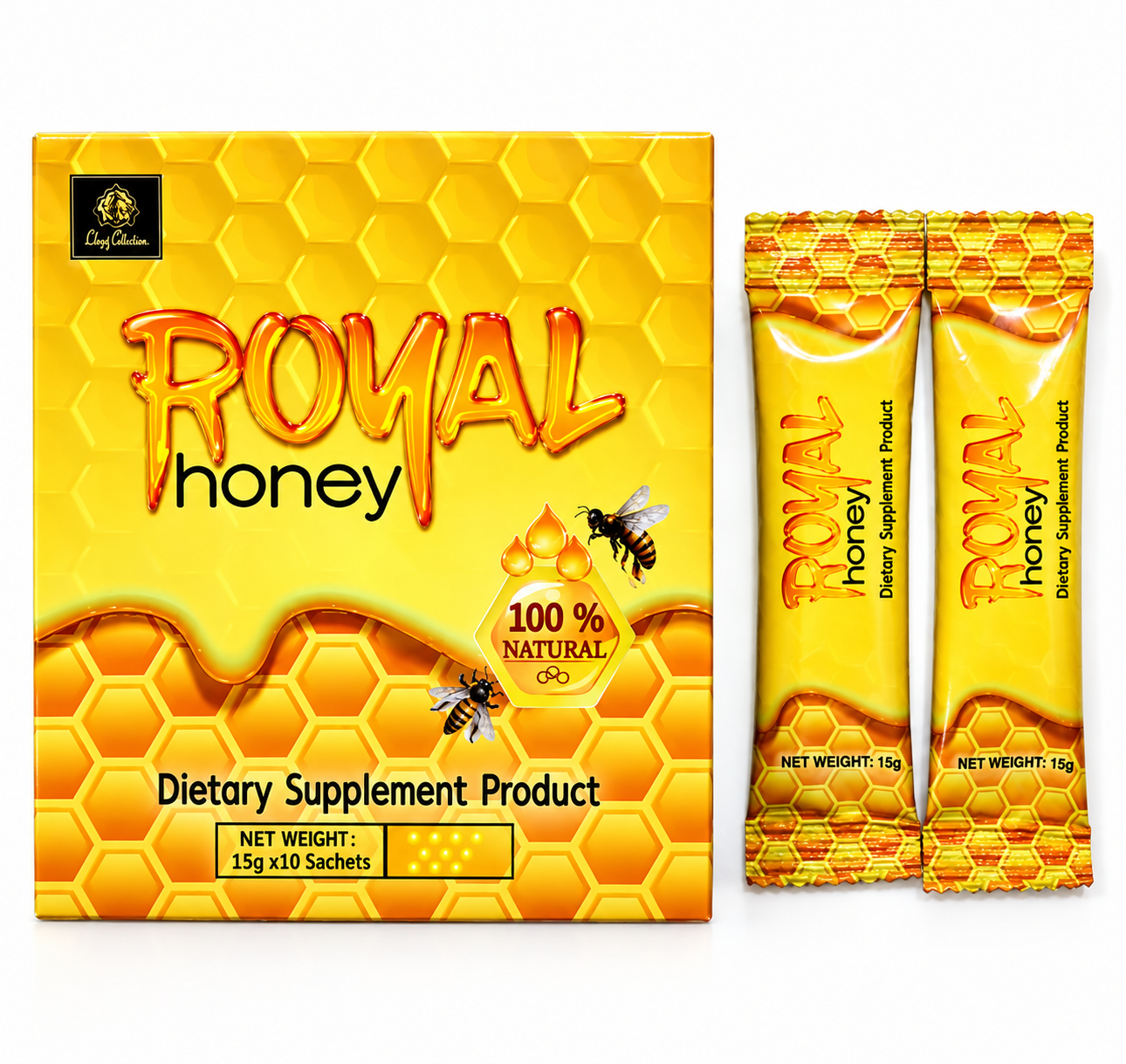 Original Royal Honey Pack For Men box with two yellow 15g sachets